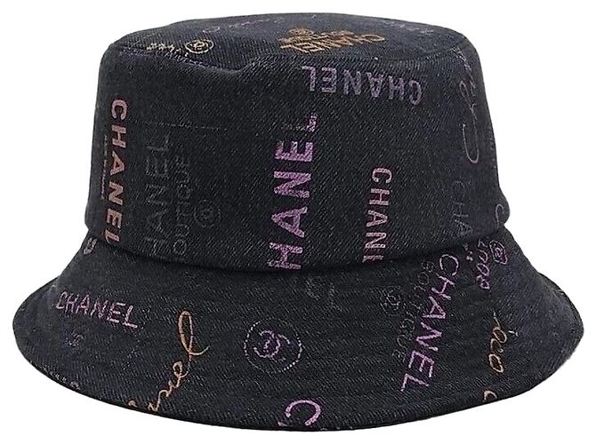 Chanel CC Multi Logo Denim Bucket Hat Schwarz