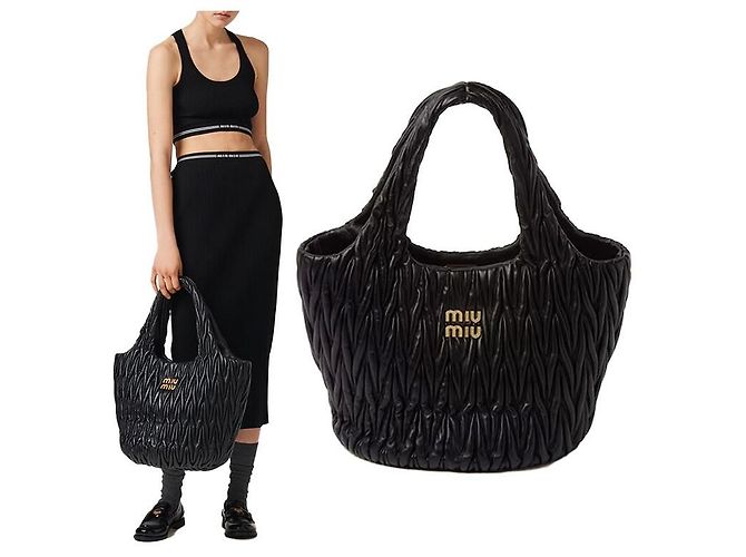 Miu Miu Saco Tote em couro napa matelassé NERO Preto