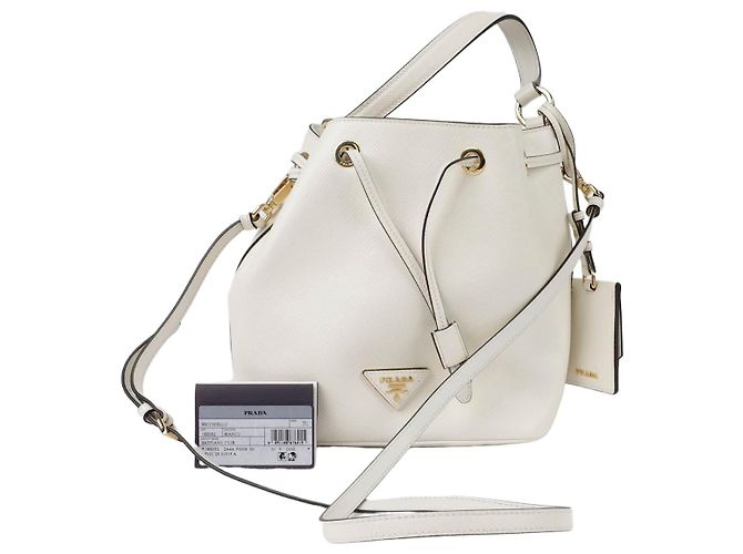Prada Triangle Logo Bucket Tote Schultertasche Weiß