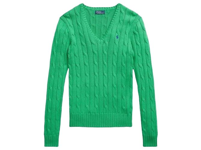 Ralph Lauren Pull en maille V-neck en coton Pima avec logo Pony brodé Vert