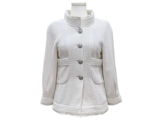 Chanel Tweed-Jacke mit CC-Logo-Knöpfen Weiß