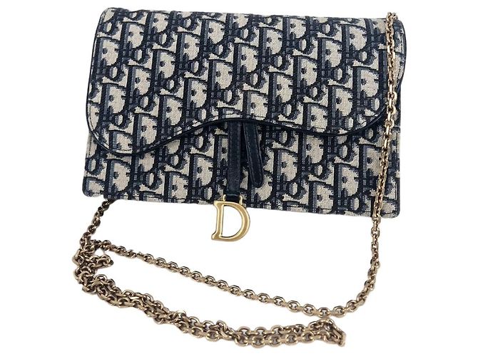Dior Borsa a tracolla Oblique Saddle Chain Blu