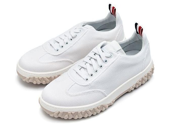 Thom Browne Fray Canvas Cable Knit Sole Field Sneaker Silber
