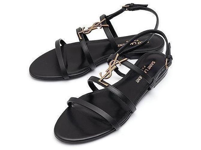 Saint Laurent Monogram Cassandra Flat Sandals Black
