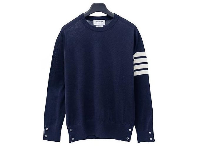 Thom Browne Navy Milano Stitch Cotton Crewneck Pullover Blue