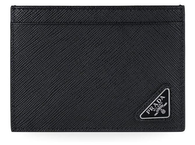 Prada Saffiano Triangle Logo Card Holder Black