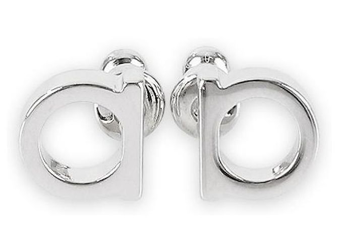 Salvatore Ferragamo Pendientes de botón Gancini Small para mujer Ferragamo (Silver) Plata