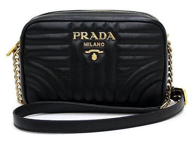 Prada Mini bolso bandolera Diagram de piel negra con logotipo Negro