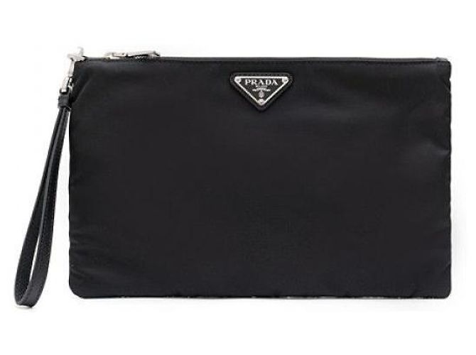 Prada Clutch in Re-Nylon con logo triangolare Nero