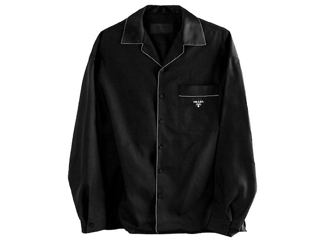 Prada Camicia a maniche lunghe in seta con dettagli di cucitura Nero