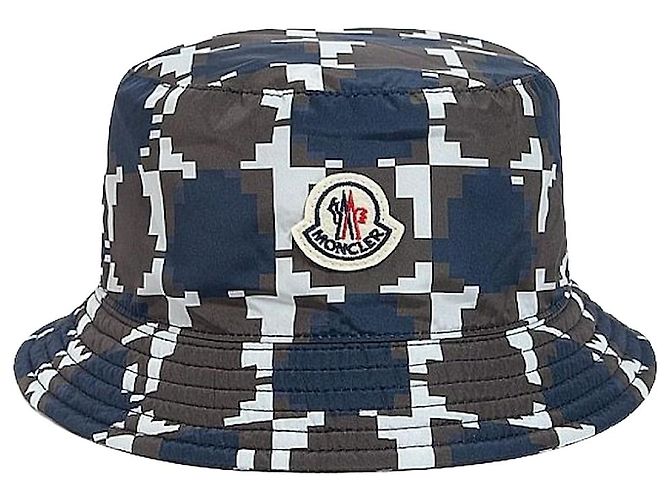 Moncler Logo Patch Digital Print Polyester Bucket Hat Black