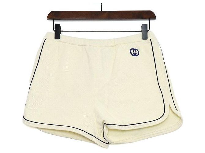 Gucci Calções de malha para mulher Ivory Navy GG Interlocking Logo