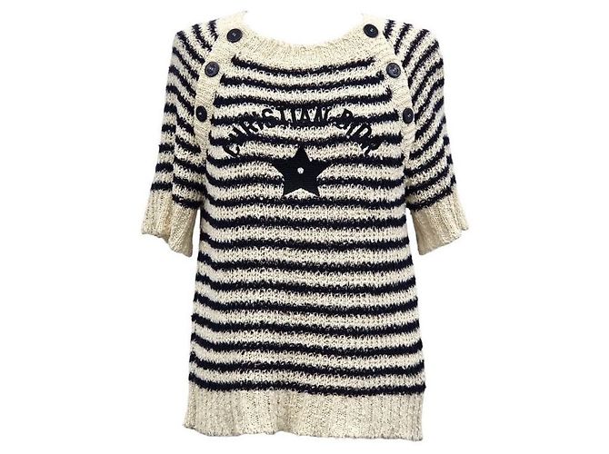 Dior Kurzarm-Strickpullover Mehrfarben 