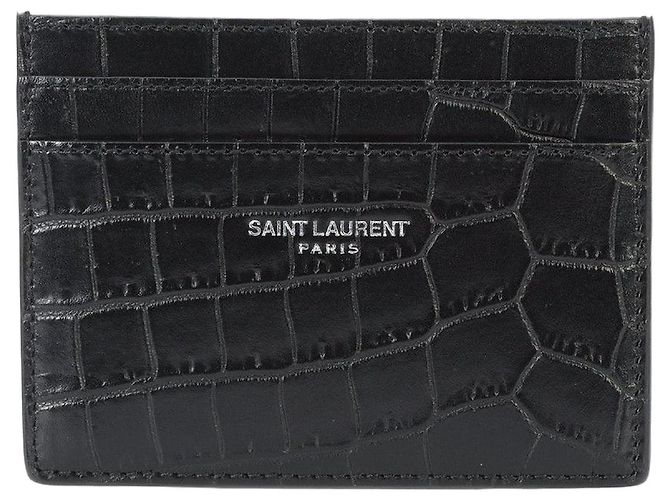 Saint Laurent Crocodile Card Case Black Leather