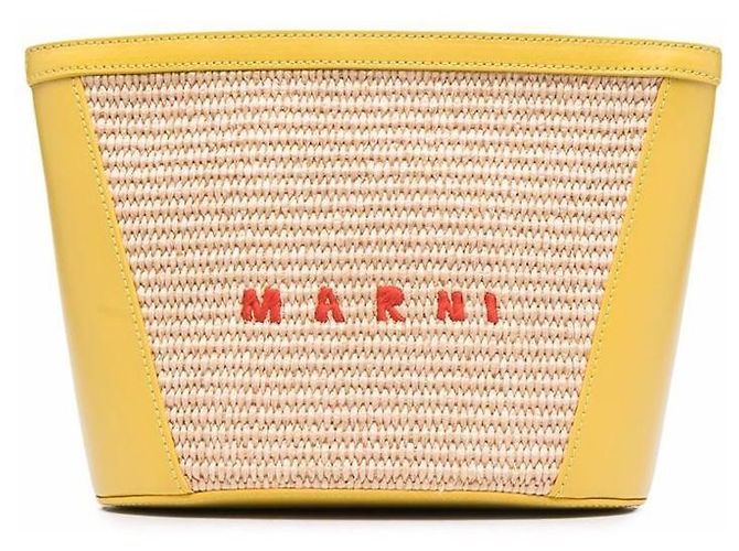 Marni Embroidered Logo Raffia Pouch Bag Orange