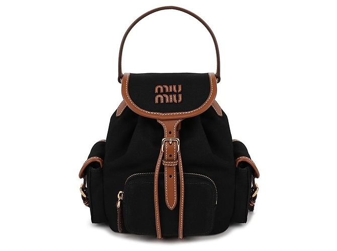 Miu Miu Canvas Leather Backpack Black