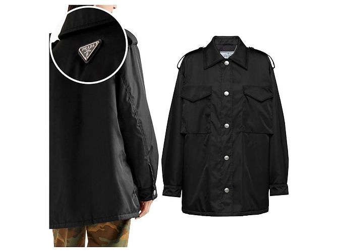 Prada Triangle Logo Nylon Down Jacket Black