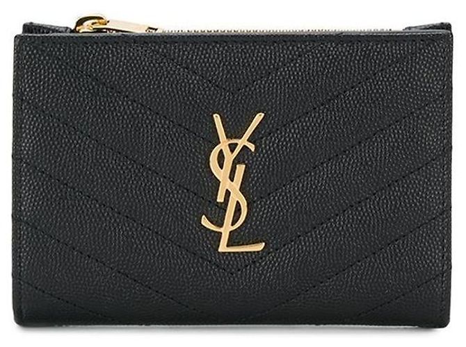 Saint Laurent Gold Monogram Matelassé Coin Wallet Black