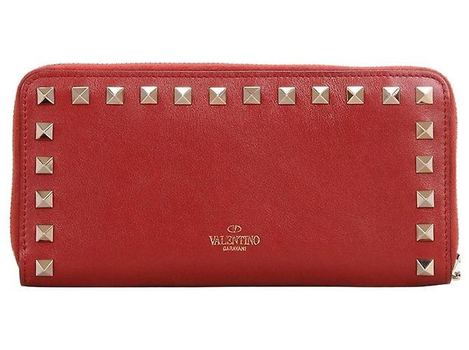 Valentino Gold Rockstud Long Wallet Red