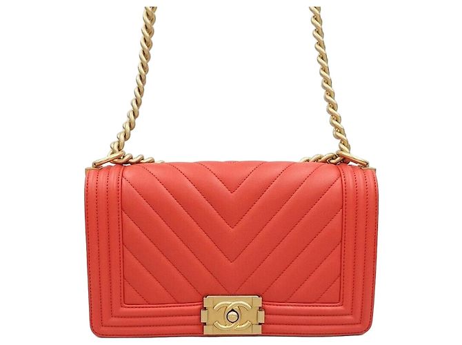Chanel Borsa Boy Flap Chevron Medium Gold Series Rosso