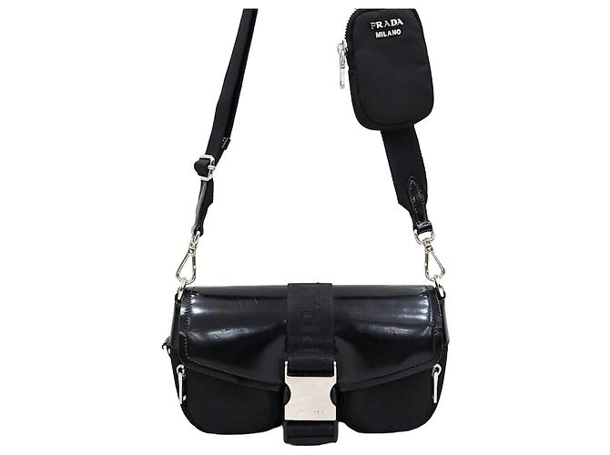 Prada Bolsa de ombro e transversal em nylon e couro escovado com bolso