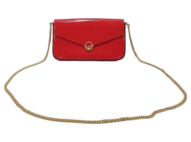 Fendi Borsa a tracolla WOC in vernice con catena e logo Argento