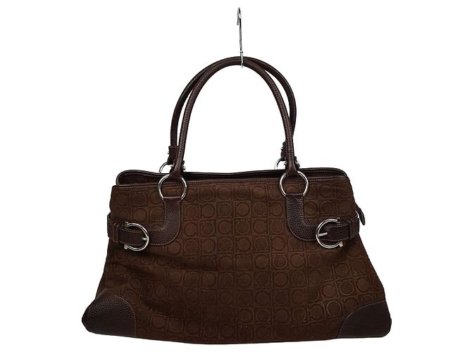 Salvatore Ferragamo Bolsa de Ombro Logo Gancini Marrom