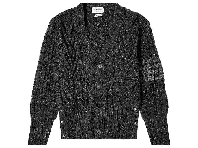 Thom Browne Tweed-Cardigan mit V-Ausschnitt Schwarz