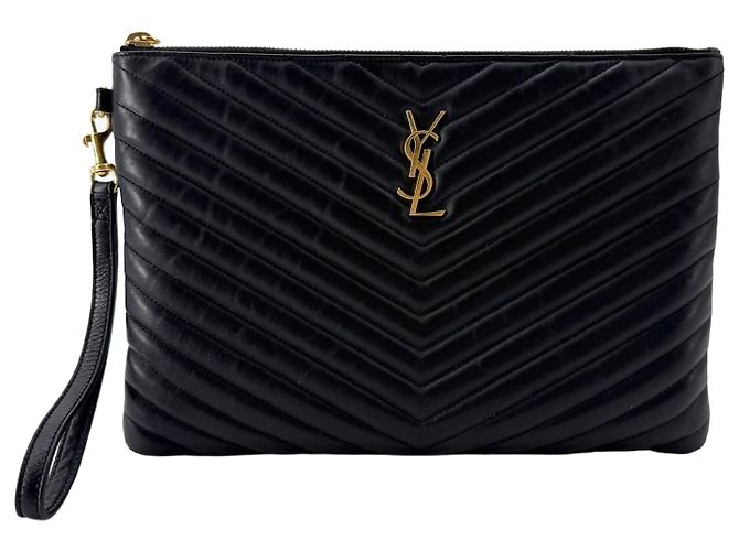 Saint Laurent Monogram Matelassé Gold Clutch New Medium Schwarz
