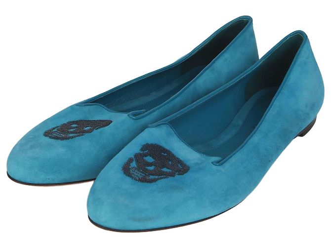 Alexander Mcqueen Mocassins Skull en daim bleu