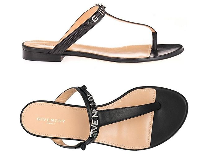 Givenchy Metal Logo Flat Sandals Black Orange
