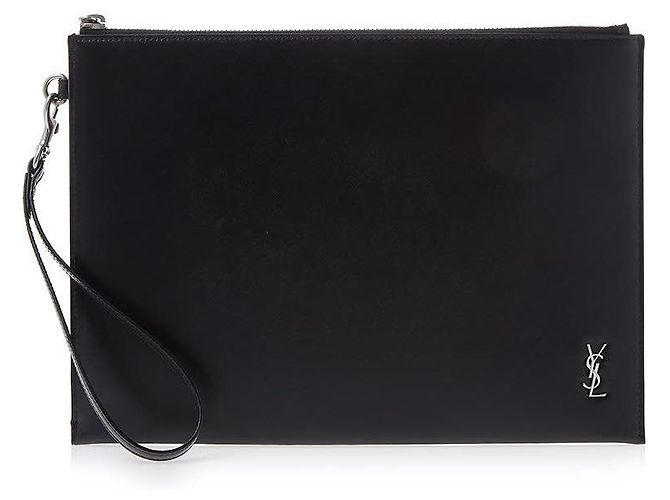 Saint Laurent Custodia per Tablet Tiny Monogram Nero 