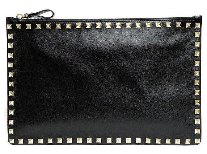 Clutch Rockstud Valentino Nera Metallo Nero