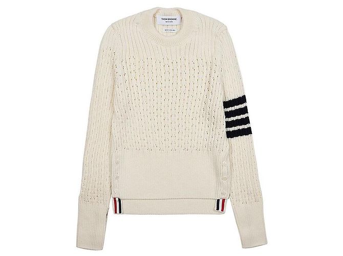 Thom Browne Wollpullover Bar Pointelle Weiß 