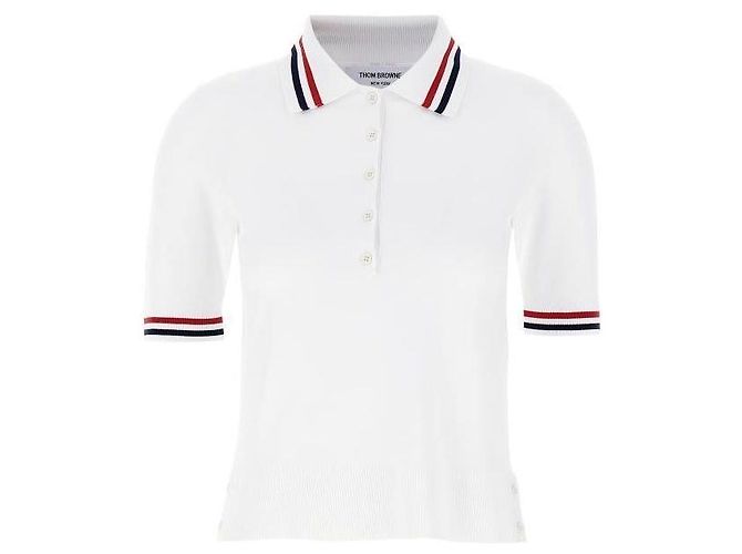 Thom Browne Kurzarm- Polohemd mit Steppnähten Weiß 