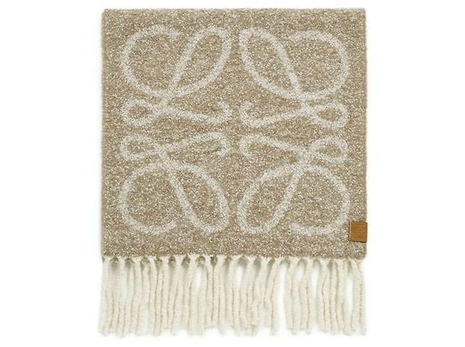 Loewe Cachecol de Lã de Alpaca Anagram Beige White Marrom