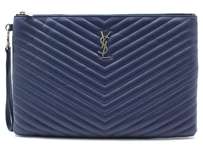 Saint Laurent Clutch Monogram Matelassé Blu