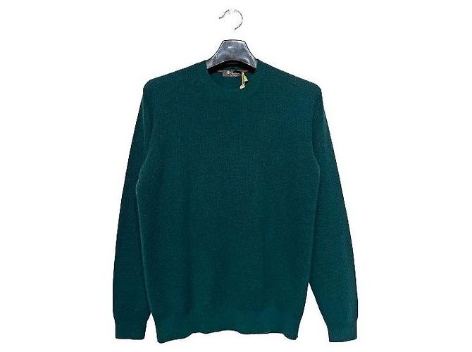 Loro Piana Runder Strickpullover aus Kaschmir in Grün Schwarz