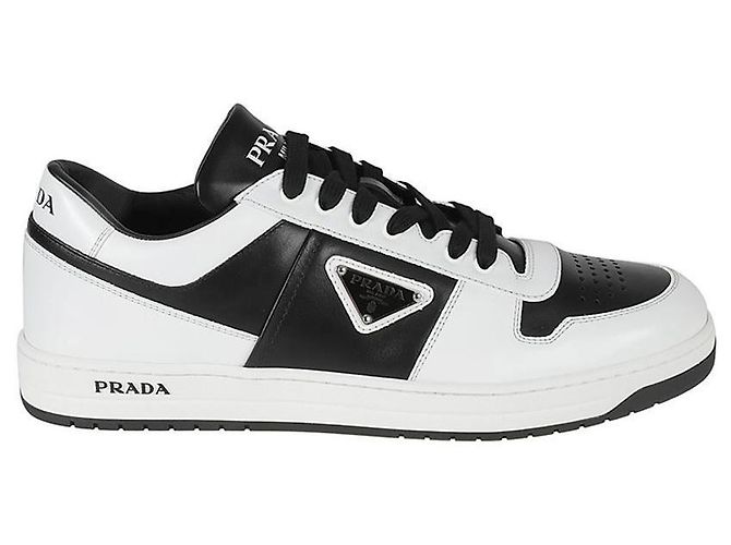 Prada Triangular Logo Downtown Sneakers Black White