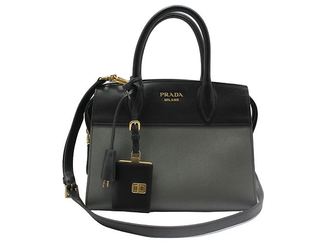 Prada Black Gray Two-Tone Esplanade Small Shoulder Bag