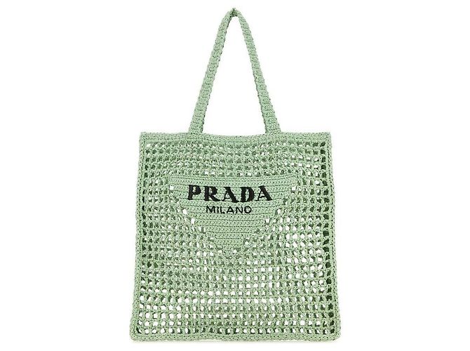 Prada Gehäkelte Tote Bag mit besticktem Logo Mintgrün