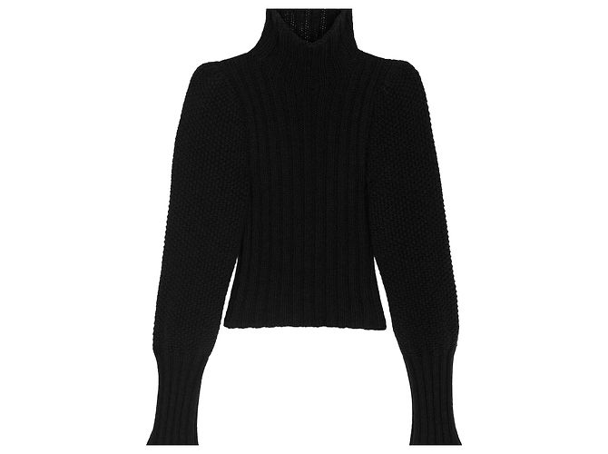 Saint Laurent Wollpullover mit Stehkragen und Rippendetails Silber 