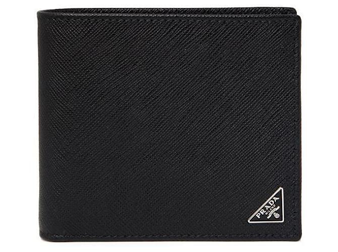 Prada Saffiano Triangular Logo Wallet Black 