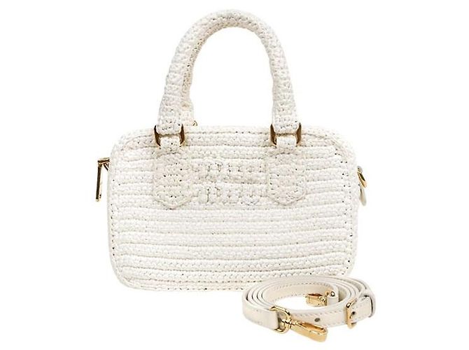 Miu Miu White Arcadi Crochet Tote Bag