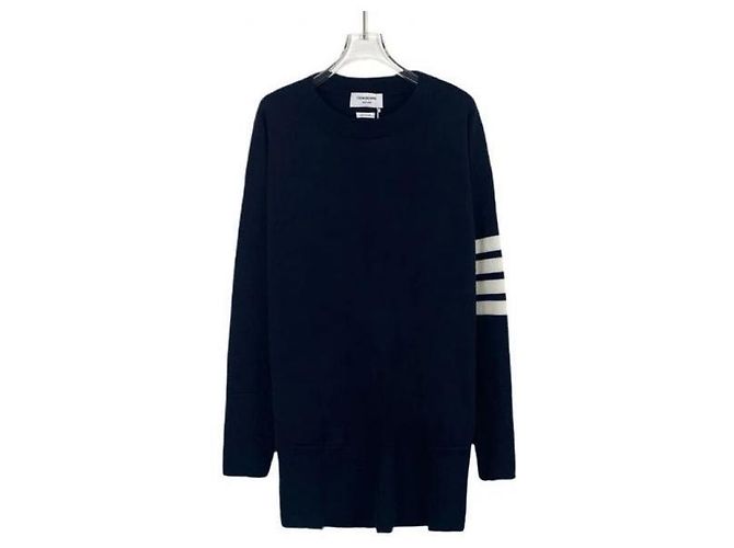 Thom Browne Oversized Rundhals-Strickpullover mit Streifen Blau 