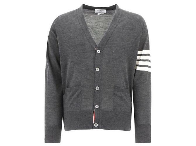 Thom Browne Cardigã clássico em lã merino fina Marrom