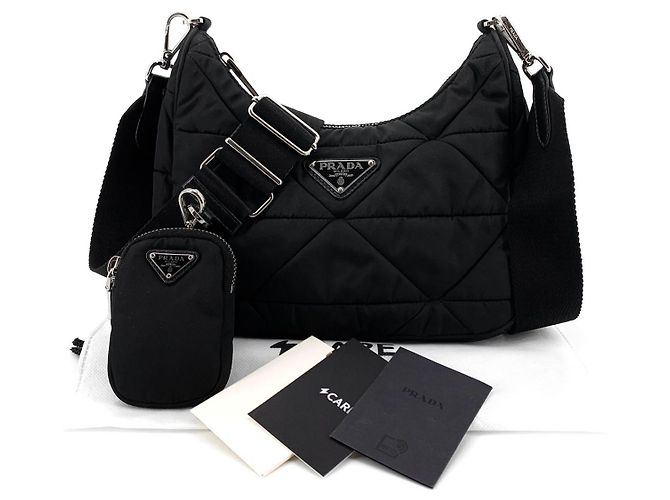 Prada Borsa Hobo Multi Crossbody in Nylon Imbottito Patchwork Nero