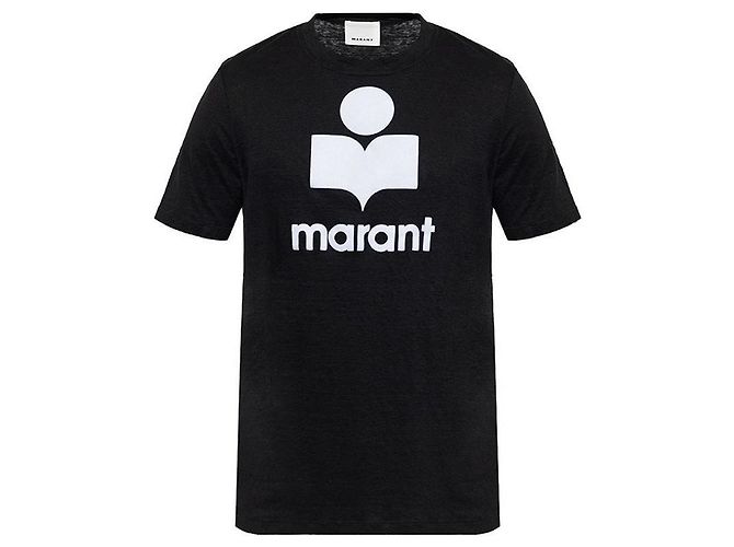 Isabel Marant KARMAN Leinen-T-Shirt Schwarz Mehrfarben