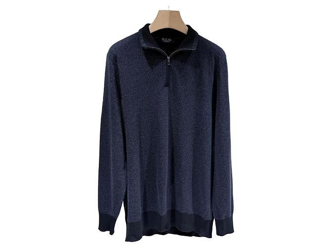 Loro Piana Kaschmir-Strickpullover mit Half-Zip Blau 