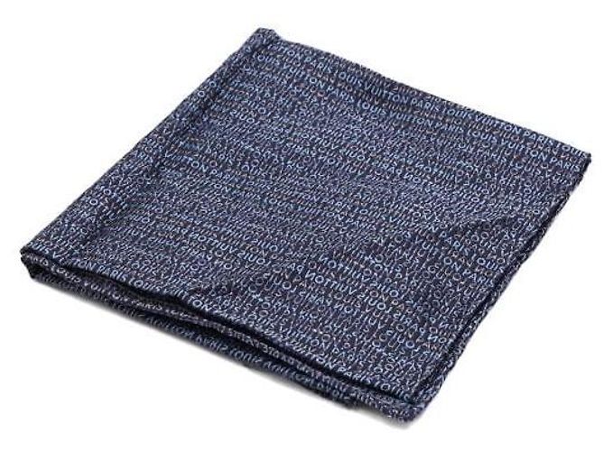 Louis Vuitton Navy Silk Pocket Square Handkerchief Blue